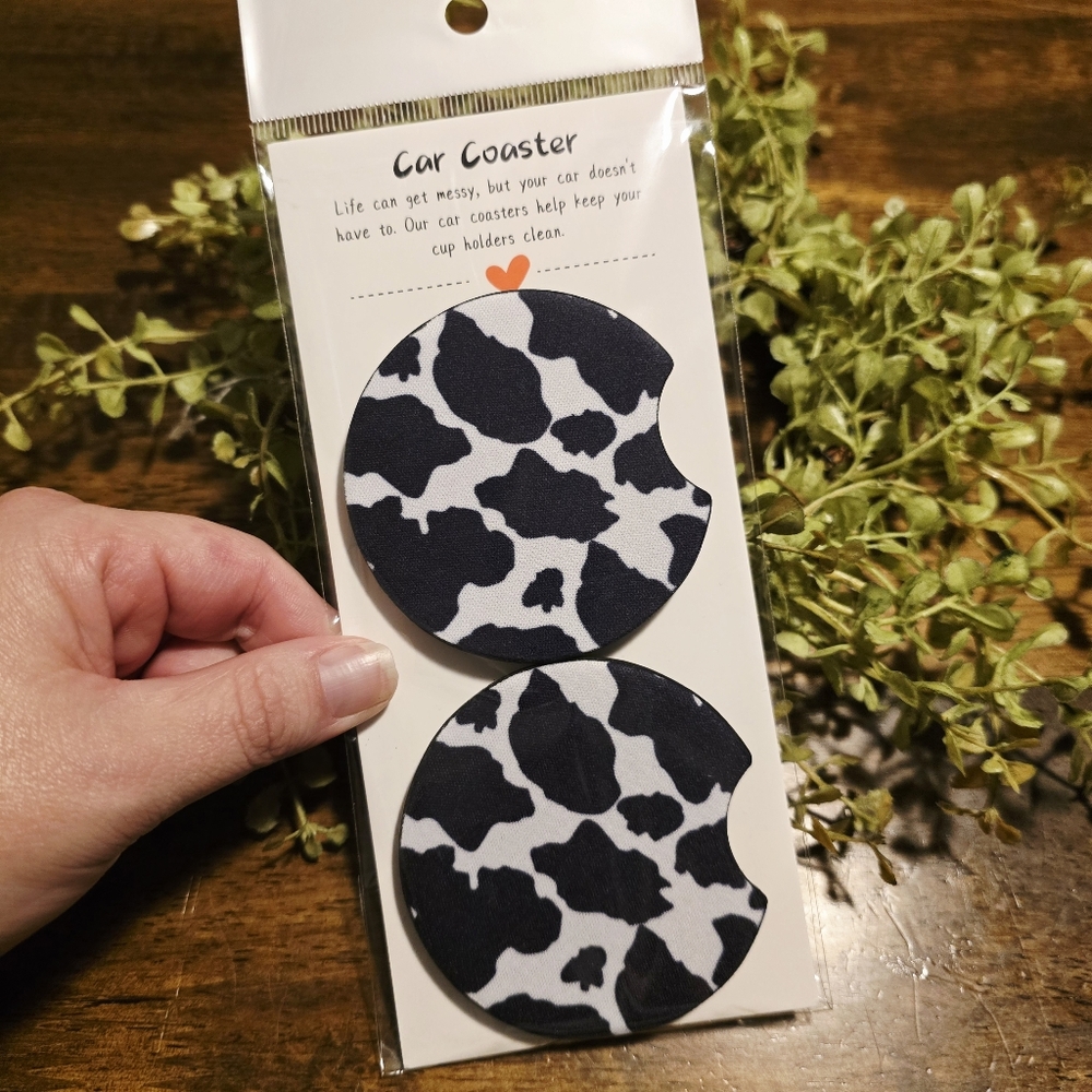 Cow Print Car Coasters